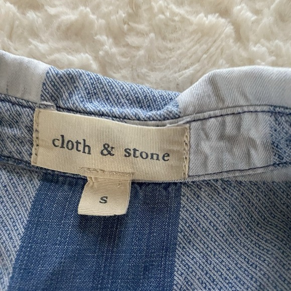 Cloth &‎ Stone Blue White Checked Tencel Lyocell Buttonup Shirt Small S Soft - Picture 2 of 4